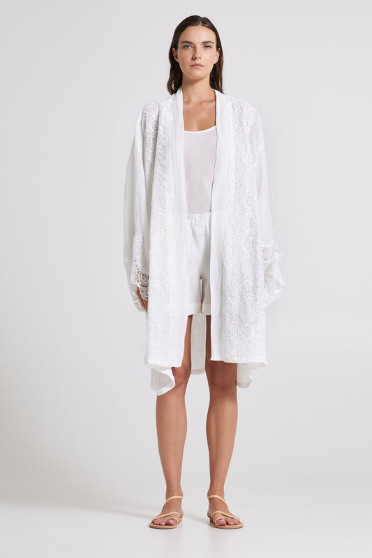 Linen Kimono With Front Lace Details