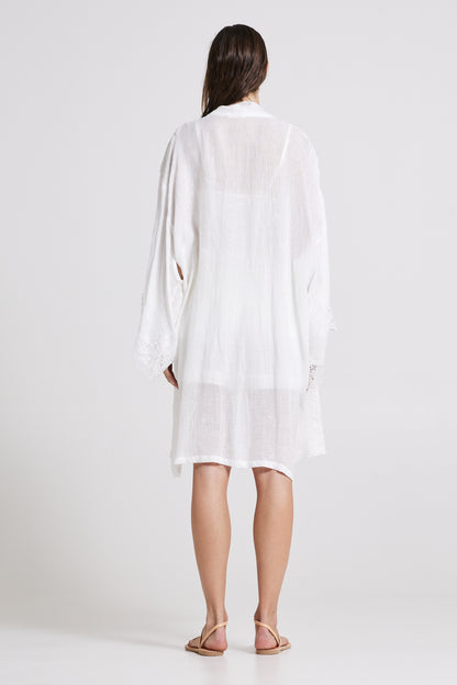Linen Kimono With Front Lace Details
