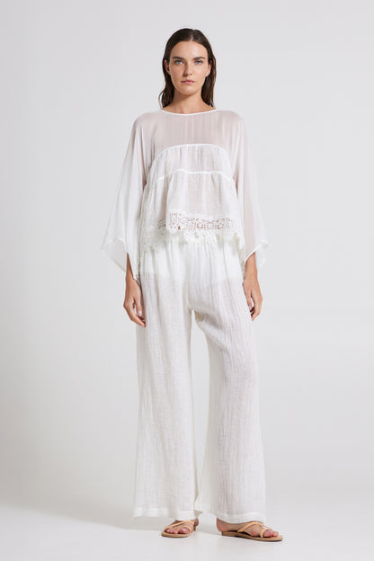 Linen And Silk Blouse With Long Sleeves