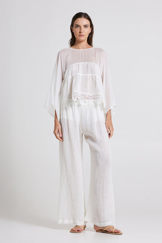 Linen And Silk Blouse With Long Sleeves