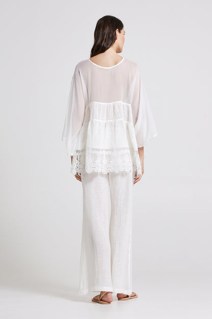 Linen And Silk Blouse With Long Sleeves