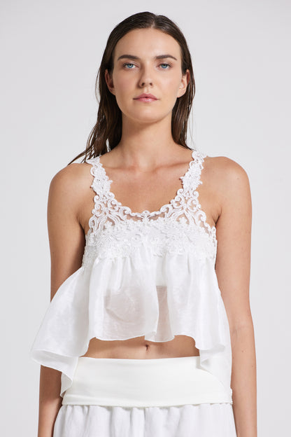 Linen And Silk Top With Lace Back