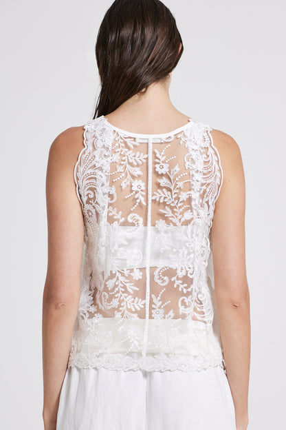 Linen And Silk Top With Lace Back