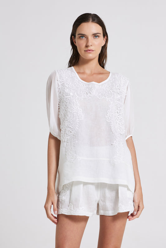 Linen Blouse With Above Elbow Sleeves