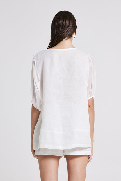 Linen Blouse With Above Elbow Sleeves