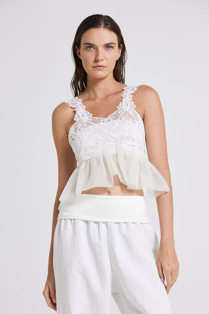 Sleeveless Silk Top With Lace Straps