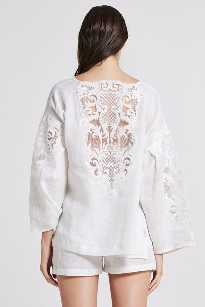 Linen Blouse With Sleeve And Back Lace Details