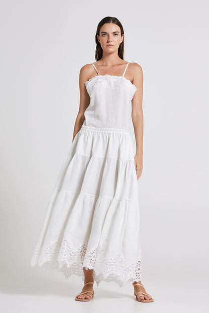 Long Linen Skirt With Bottom Lace