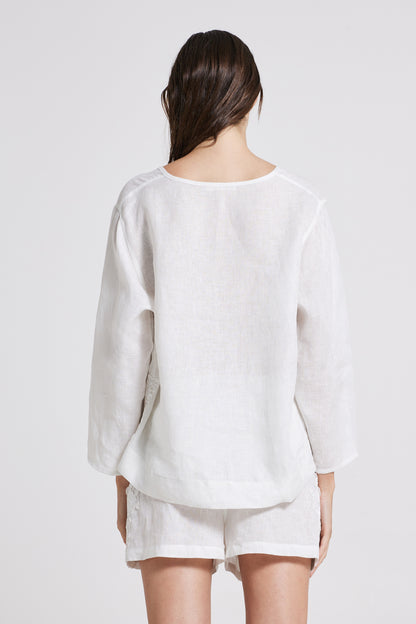 Linen Top With Bottom Lace And Long Sleeves