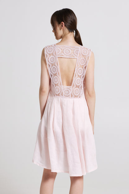 Linen Dress With Lace Straps And Open Back