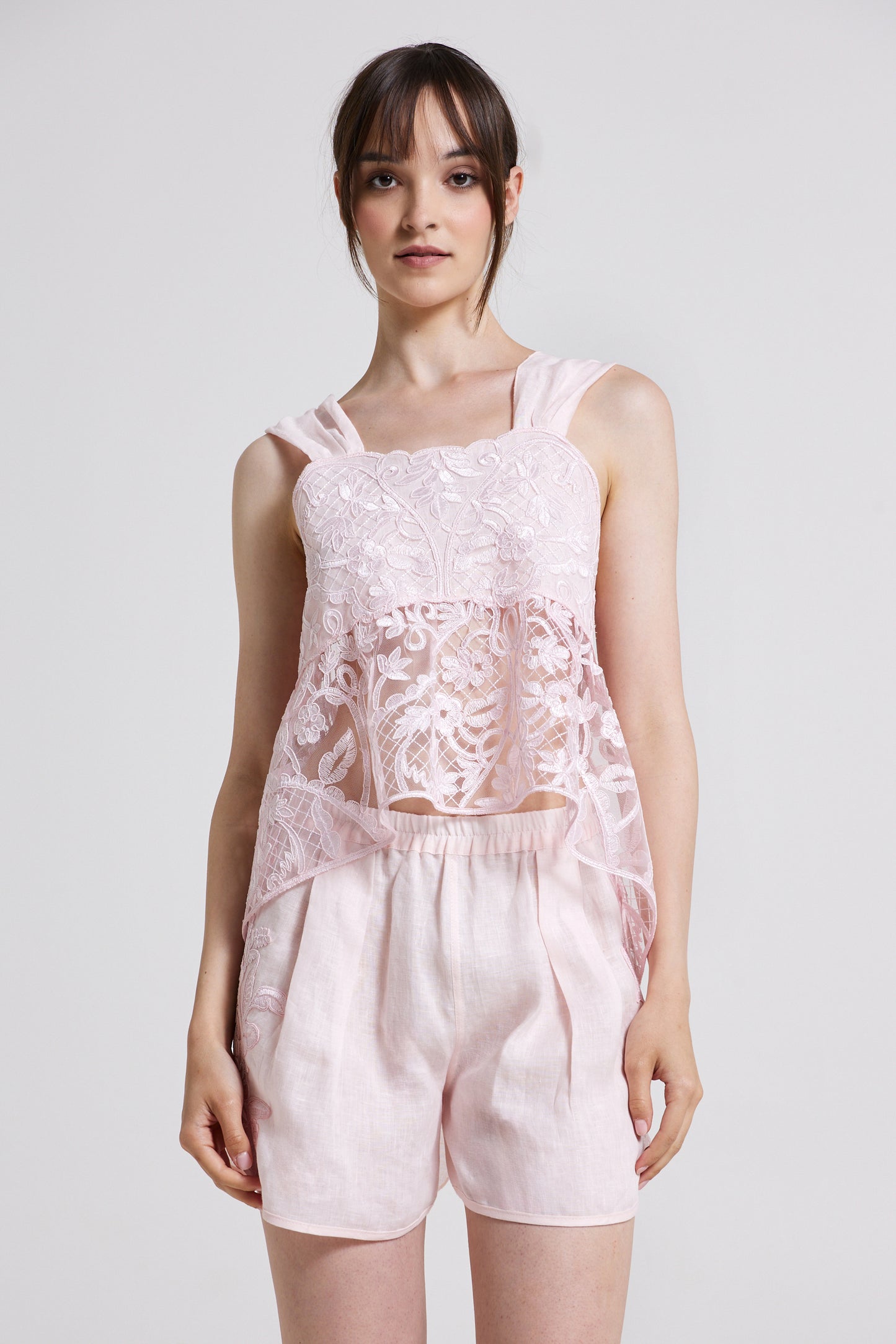 Linen Shorts With Lace Side Details