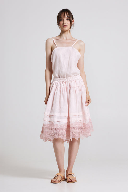 Linen Skirt With Bottom Lace Finishings