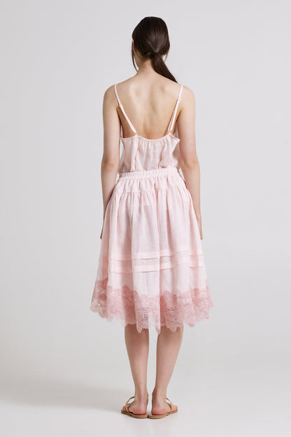 Linen Skirt With Bottom Lace Finishings