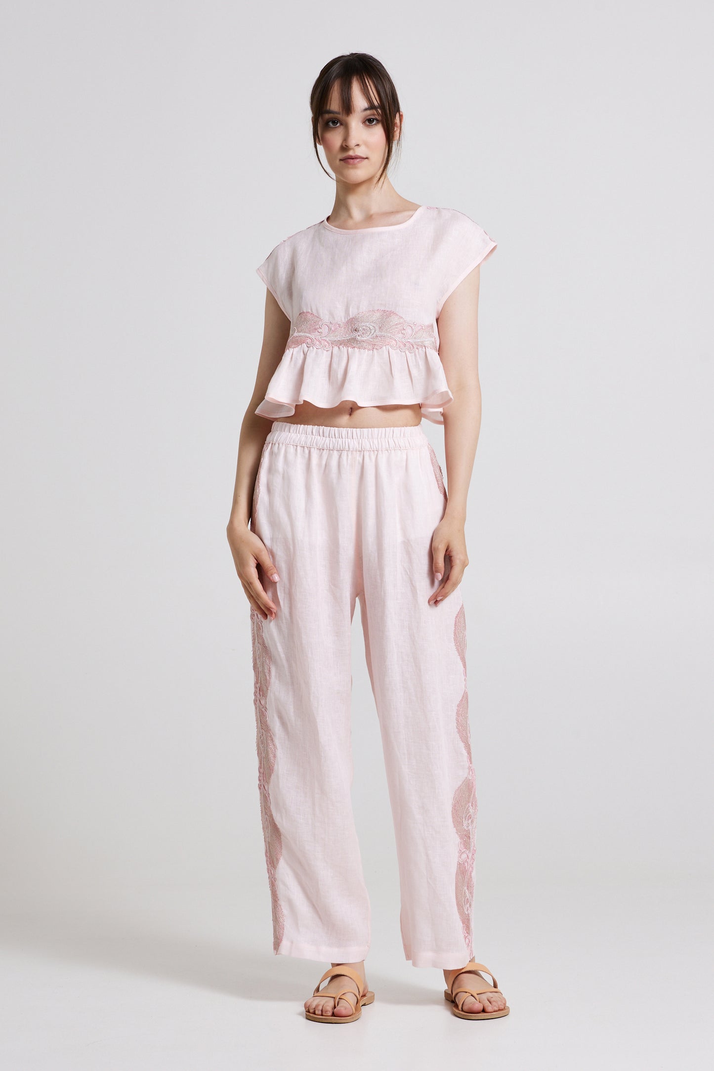 Linen Trousers With Lace Side Details