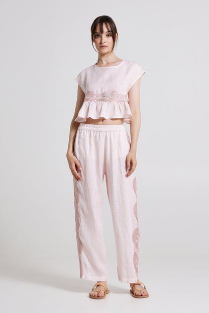 Linen Trousers With Lace Side Details