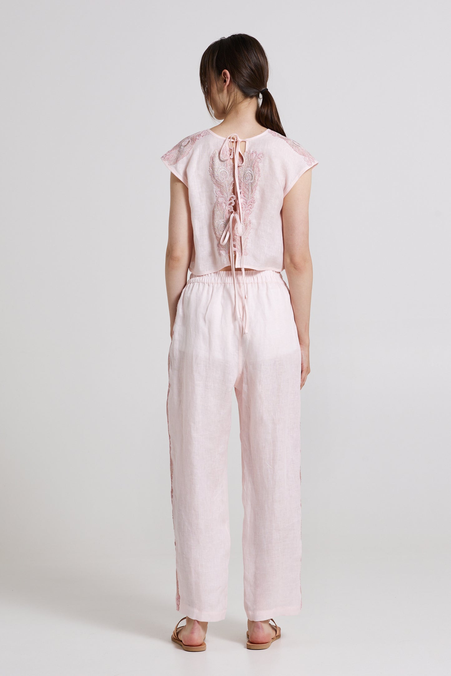 Linen Trousers With Lace Side Details
