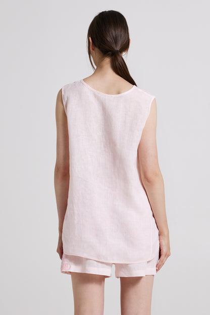 Sleeveless Linen Blouse With Front Lace Details
