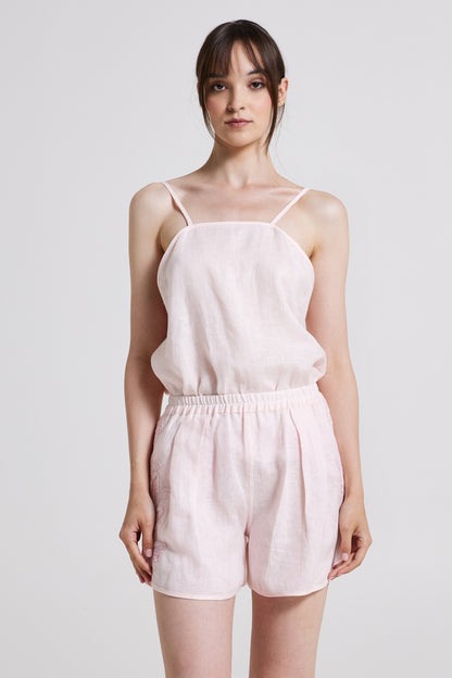 Linen Shorts With Lace Details And Elastic Waistband