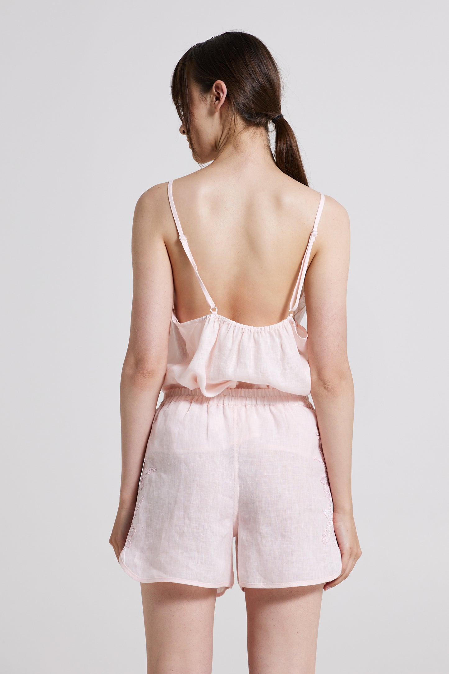 Linen Shorts With Lace Details And Elastic Waistband