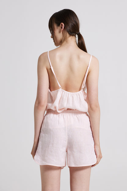 Linen Shorts With Lace Details And Elastic Waistband