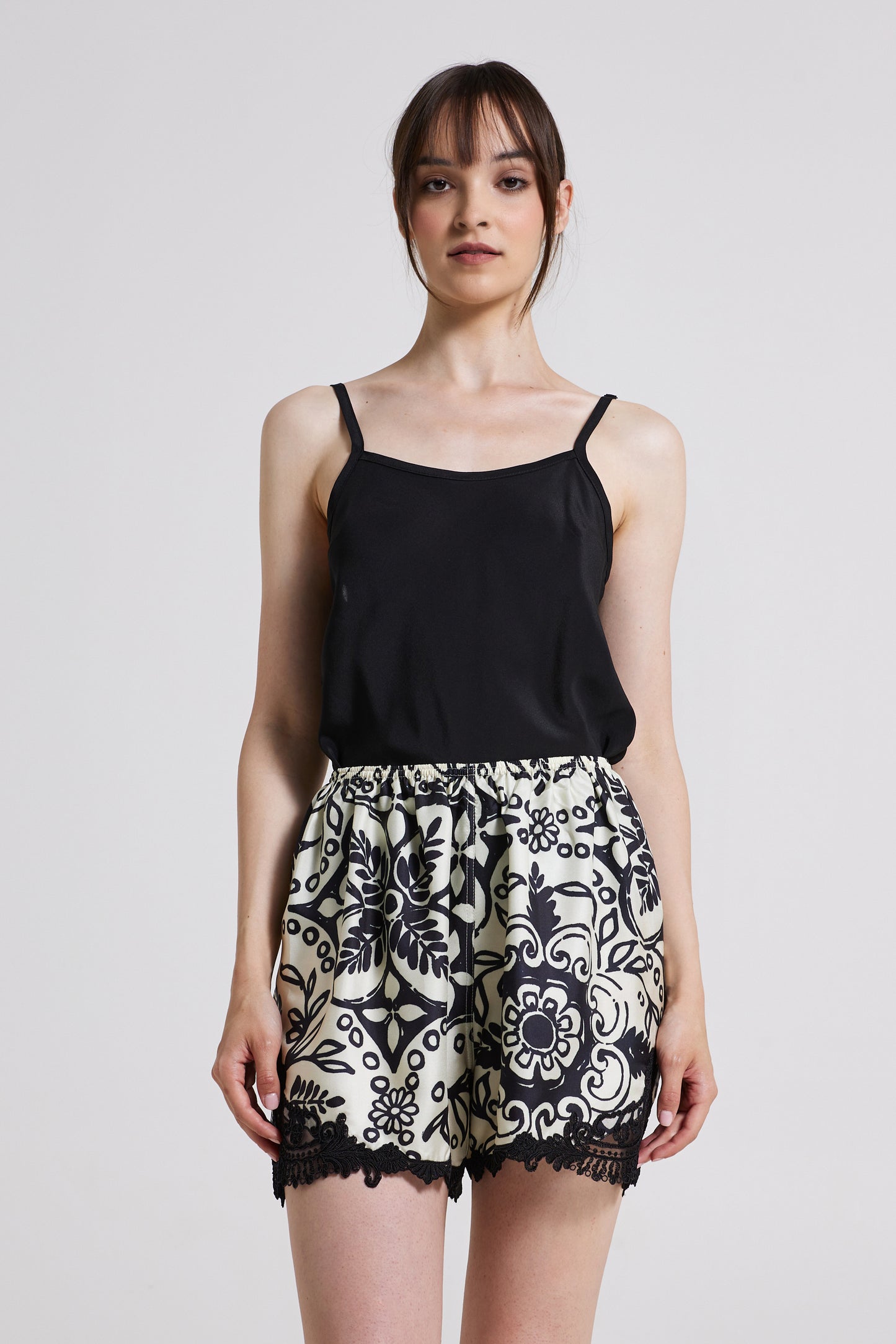 Silk Shorts With Bottom Lace And Elastic Waistband