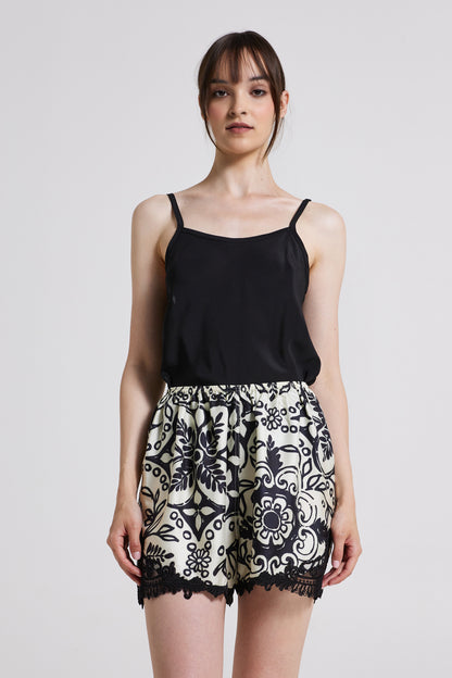 Silk Shorts With Bottom Lace And Elastic Waistband