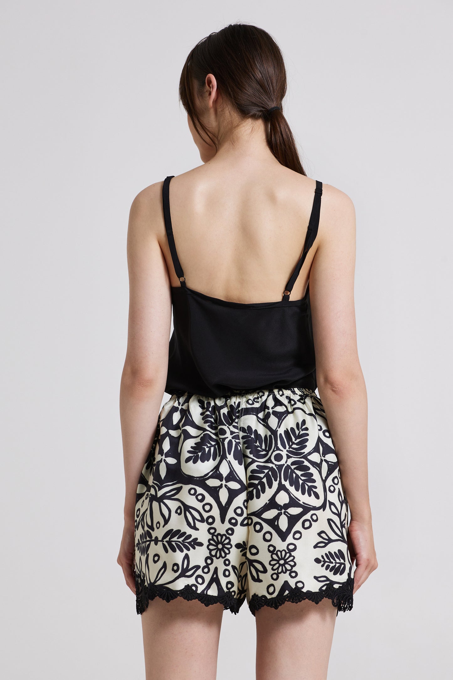 Silk Shorts With Bottom Lace And Elastic Waistband