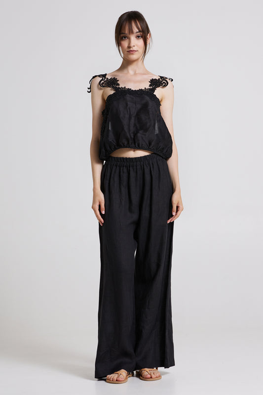 Classic Linen Trousers With Elastic Waistband