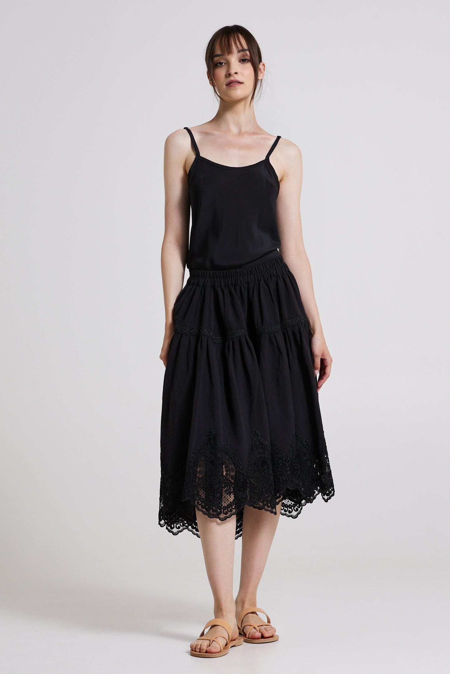 Linen And Lace Skirt With Elastic Waistband