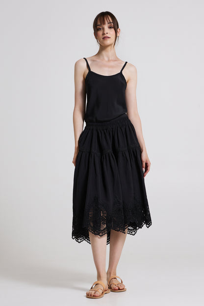 Linen And Lace Skirt With Elastic Waistband