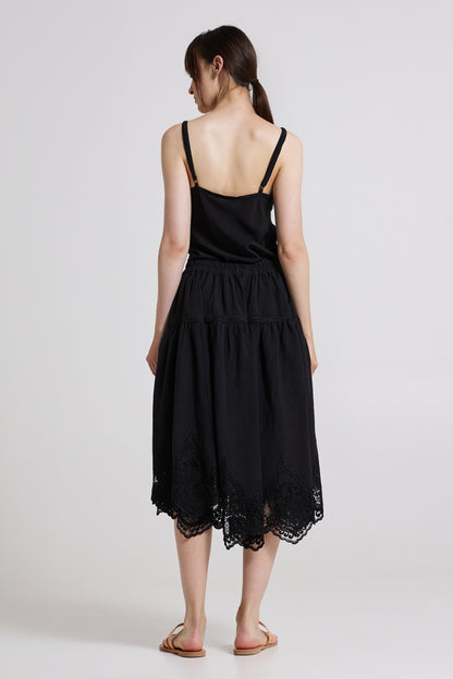 Linen And Lace Skirt With Elastic Waistband