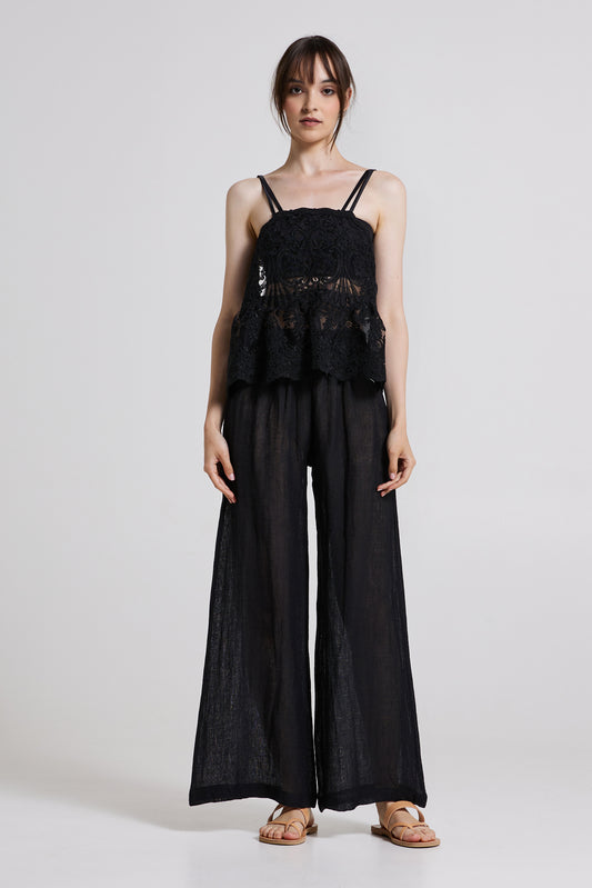 Line And Lace Blouse With Silk Black