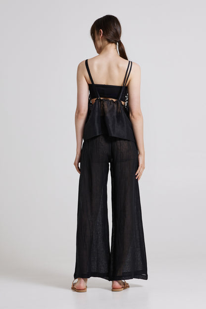 Line And Lace Blouse With Silk Black