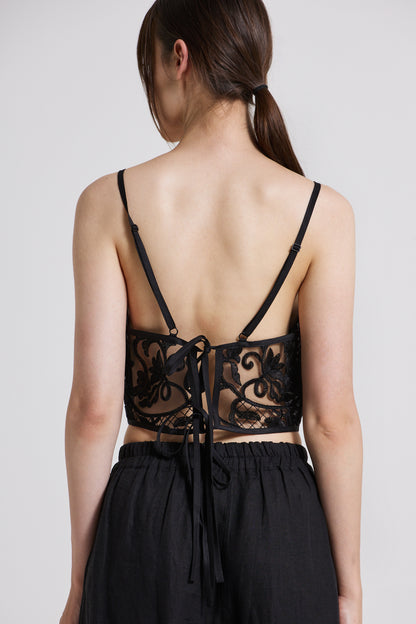 Silk Blouse With Lace And Back Ribbons