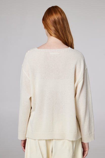 V-Neck Wool Sweater With Top Lace Details
