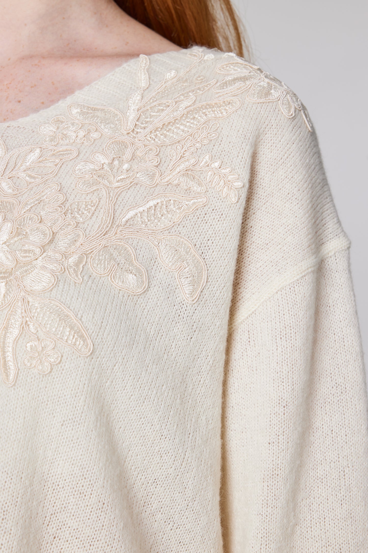 V-Neck Wool Sweater With Top Lace Details