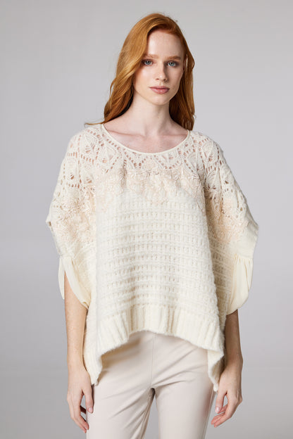 Knitwear Wool Top With Silk Sleeve Details