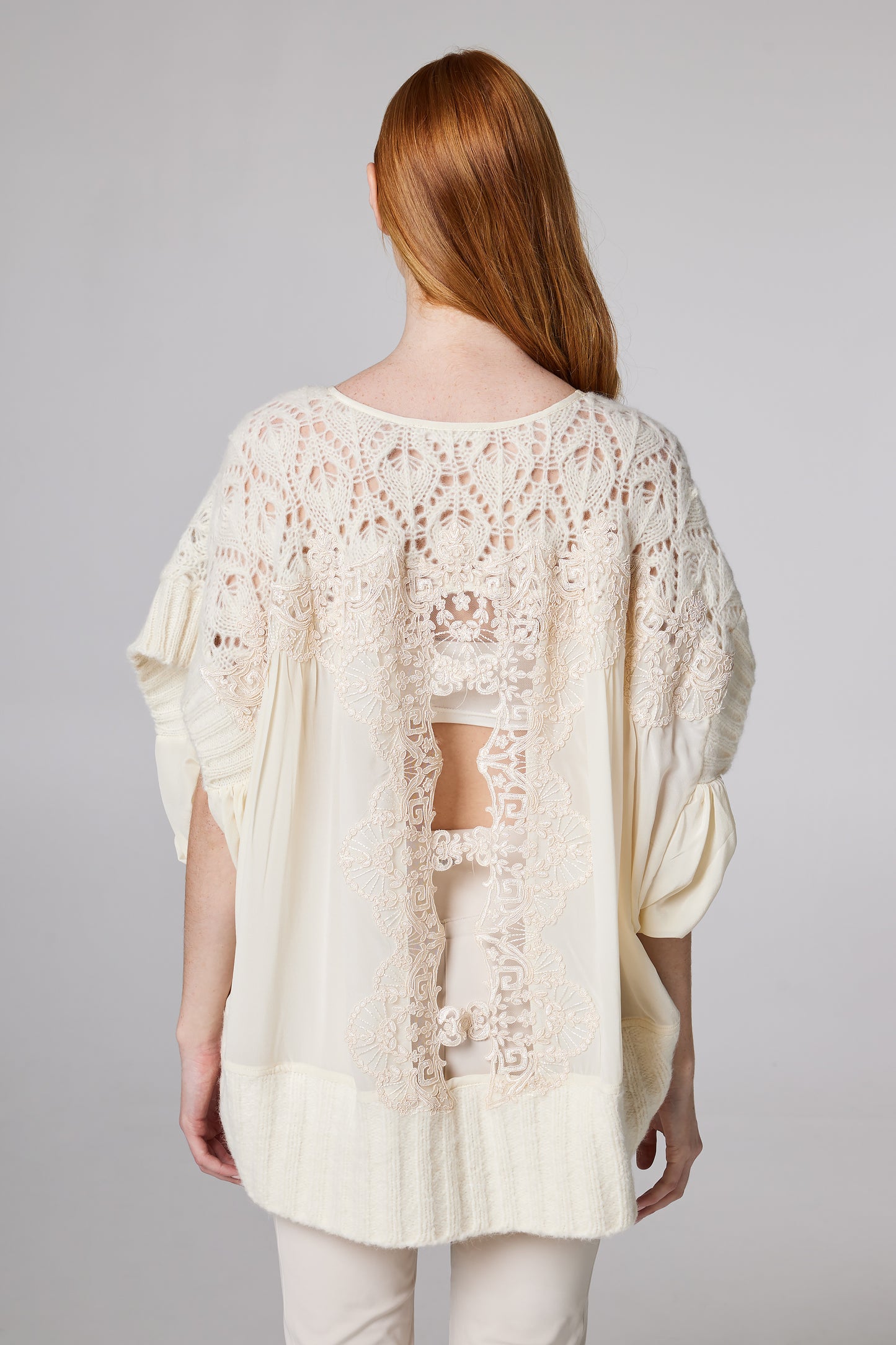 Knitwear Wool Top With Silk Sleeve Details