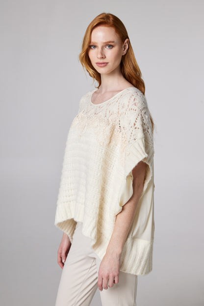 Knitwear Wool Top With Silk Sleeve Details