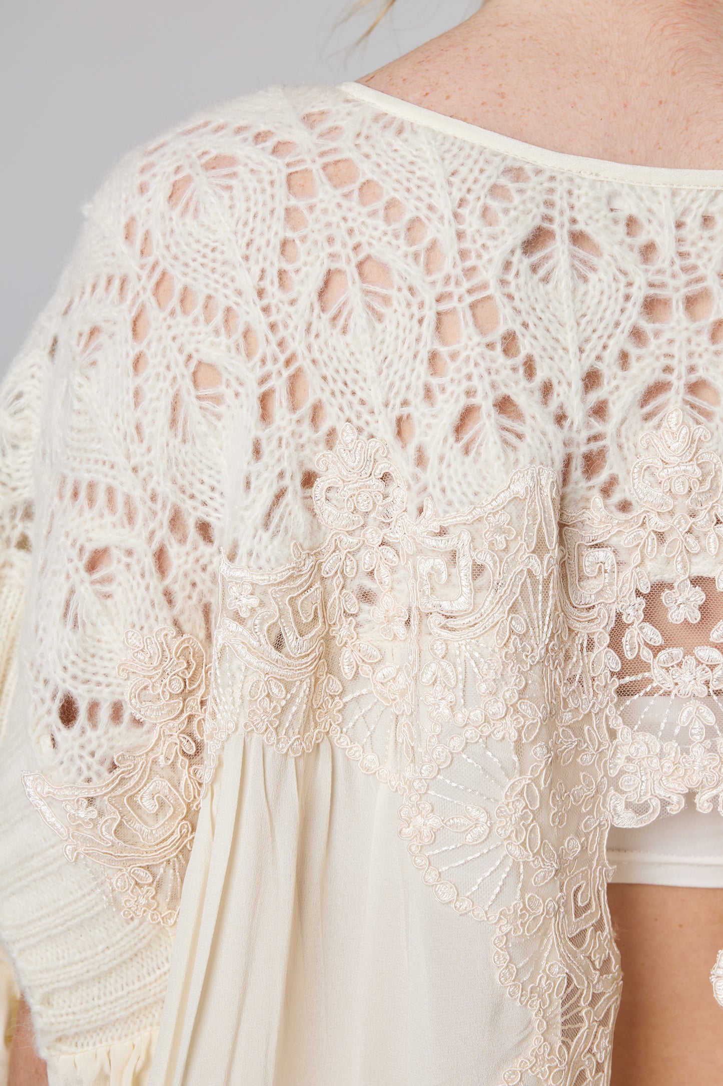 Knitwear Wool Top With Silk Sleeve Details