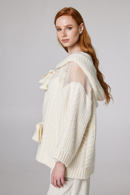 Wool Jacket With Lace Details And Front Ribbons