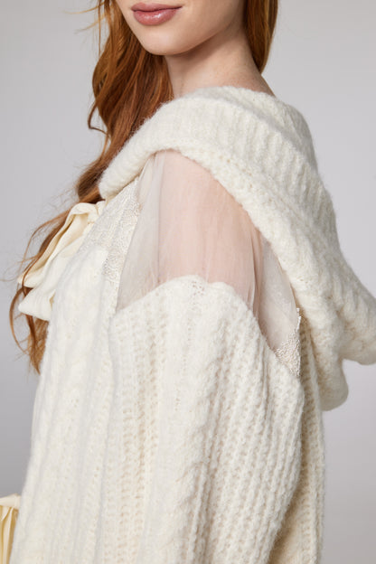 Wool Jacket With Lace Details And Front Ribbons