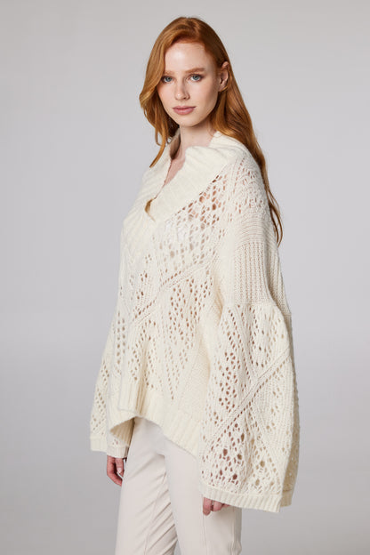 V-Neck Sweater With Back Silk And Lace Details