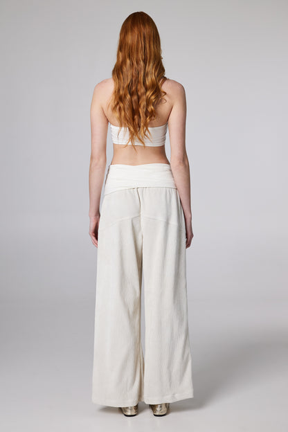 Corduroy Trousers With Elastic Adjustable Waistband And Pockets