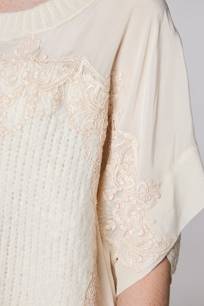 Knitwear Blouse With Top Lace And Silk Details