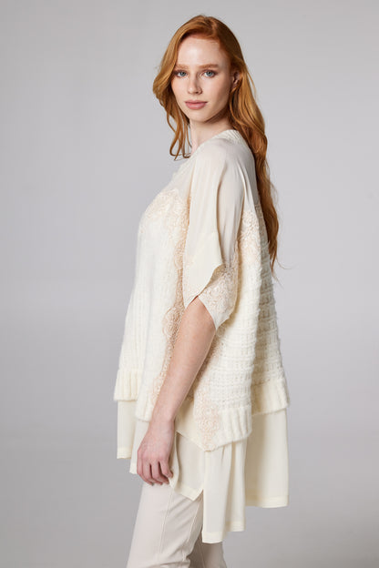 Knitwear Blouse With Top Lace And Silk Details