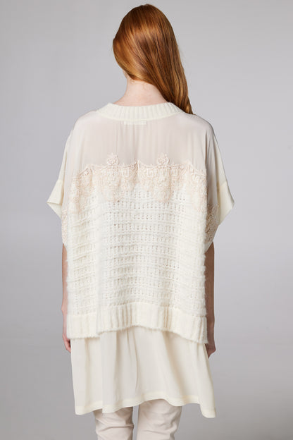 Knitwear Blouse With Top Lace And Silk Details