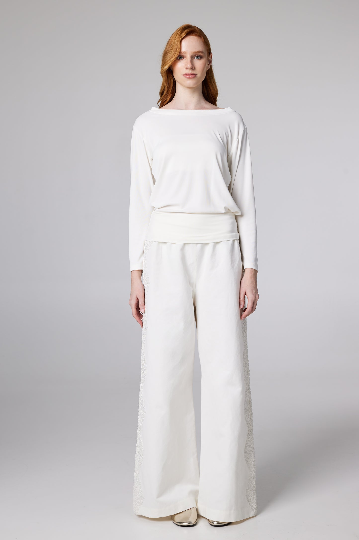 Cotton Trousers With Side Lace And Elastic Adjustable Waistband