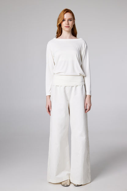 Cotton Trousers With Side Lace And Elastic Adjustable Waistband