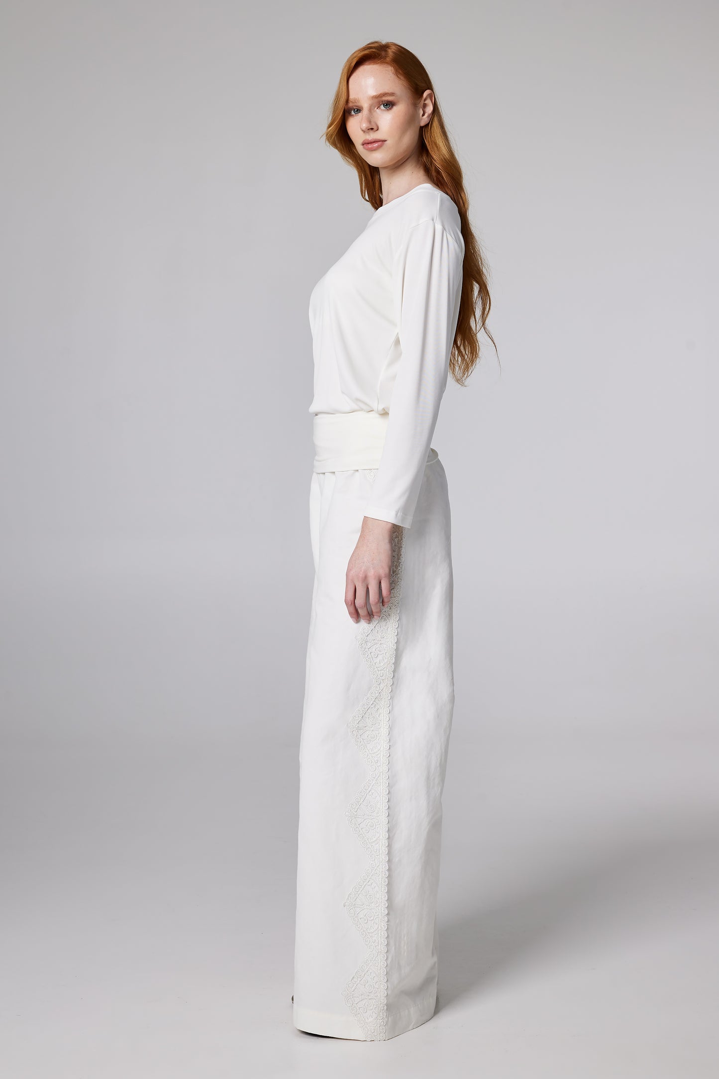Cotton Trousers With Side Lace And Elastic Adjustable Waistband